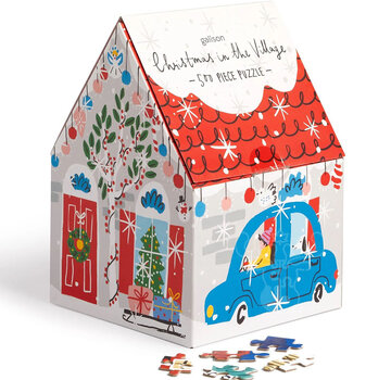 Galison Galison Christmas in the Village Puzzle 500pcs House Shaped Box