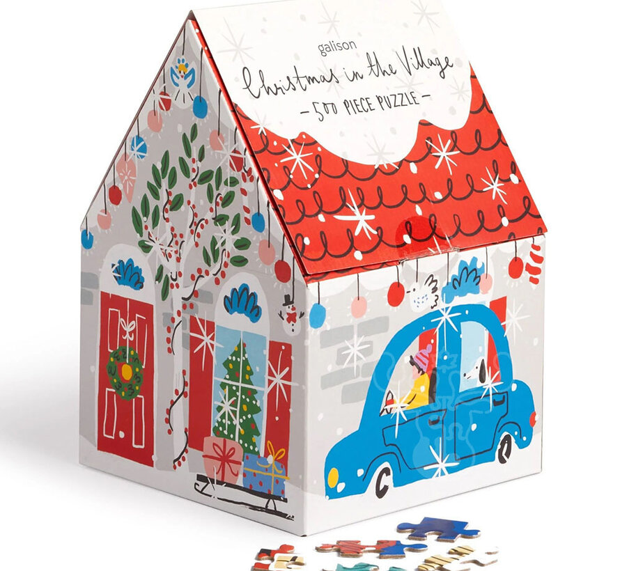 Galison Christmas in the Village Puzzle 500pcs House Shaped Box
