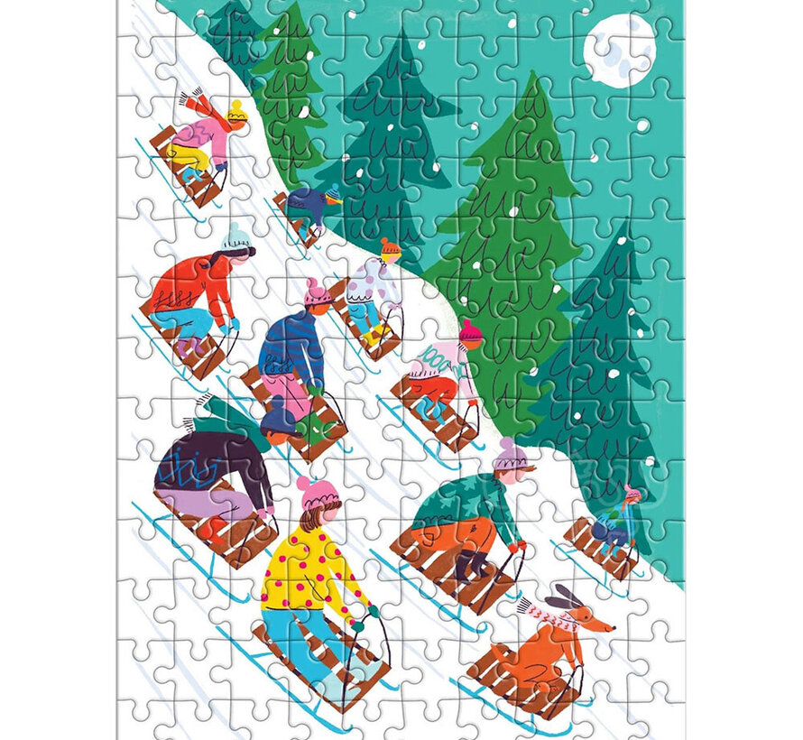 Galison Winter Sledding Mini Puzzle 130pcs Ornament Box