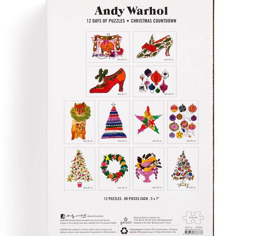 Galison Andy Warhol 12 Days of Puzzles Christmas Countdown Mini Puzzle 12 x 80pcs