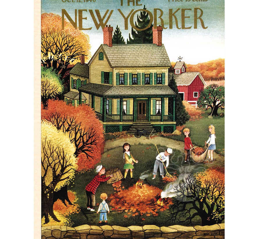 New York Puzzle Co. The New Yorker: Raking Leaves Puzzle 1000pcs