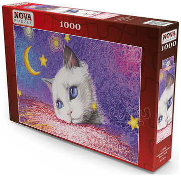 Nova FINAL SALE Nova Under the Stars - White Cat Puzzle 1000pcs ONLINE ORDER ONLY