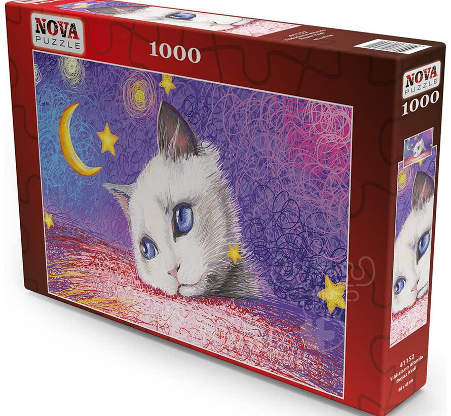 FINAL SALE Nova Under the Stars - White Cat Puzzle 1000pcs ONLINE ORDER ONLY
