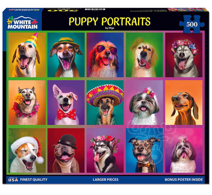 White Mountain Puppy Portraits Puzzle 500pcs