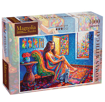 Magnolia Puzzles FINAL SALE Magnolia Woman with Cat Puzzle 1000pcs