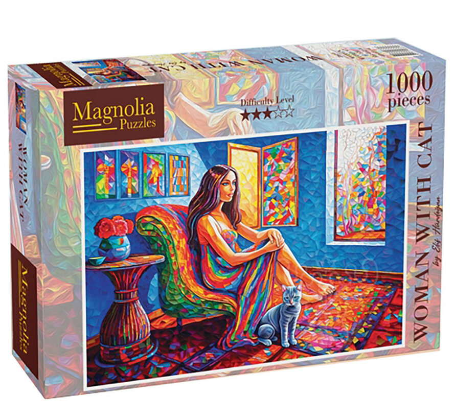 FINAL SALE Magnolia Woman with Cat Puzzle 1000pcs