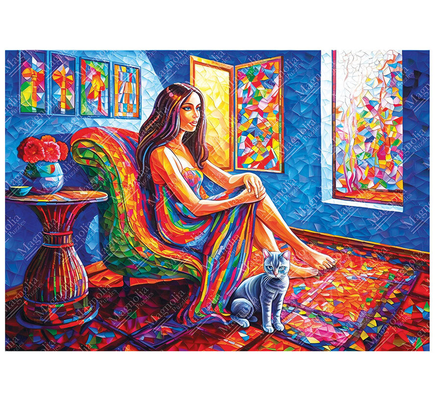 FINAL SALE Magnolia Woman with Cat Puzzle 1000pcs
