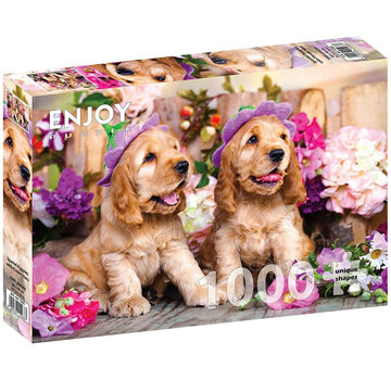 ENJOY Puzzle Enjoy Spaniel Puppies with Flower Hats Puzzle 1000pcs