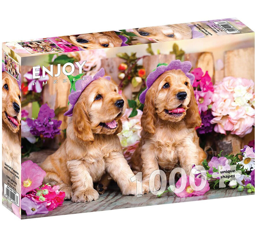 Enjoy Spaniel Puppies with Flower Hats Puzzle 1000pcs