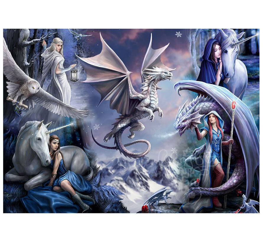 Bluebird Anne Stokes - Silver Dragon Collage Puzzle 1500pcs