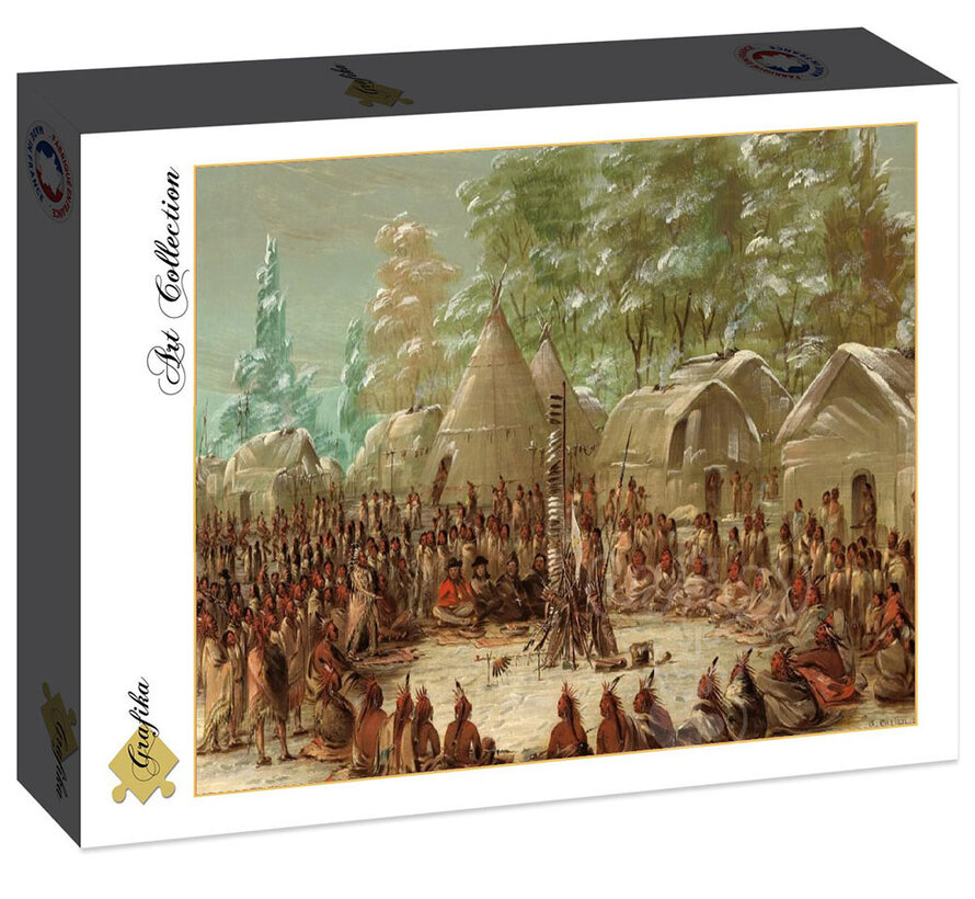Grafika La Salle's Party Feasted in the Illinois Village. January 2, 1680, 1847-1848 - George Catlin -Puzzle 2000pcs