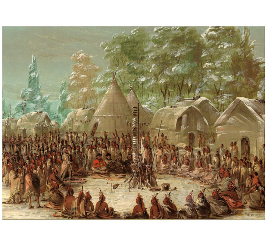 Grafika La Salle's Party Feasted in the Illinois Village. January 2, 1680, 1847-1848 - George Catlin -Puzzle 2000pcs
