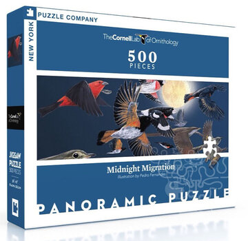New York Puzzle Company FINAL SALE New York Puzzle Co. Cornell Lab: Midnight Migration Panoramic Puzzle 500pcs