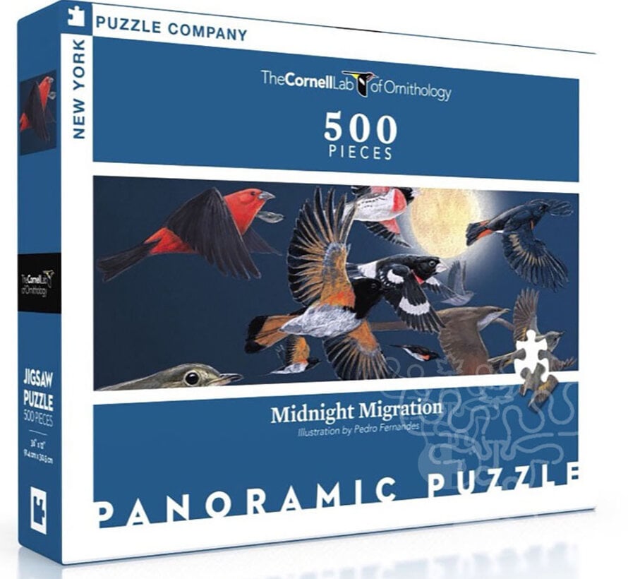 New York Puzzle Co. Cornell Lab: Midnight Migration Panoramic Puzzle 500pcs