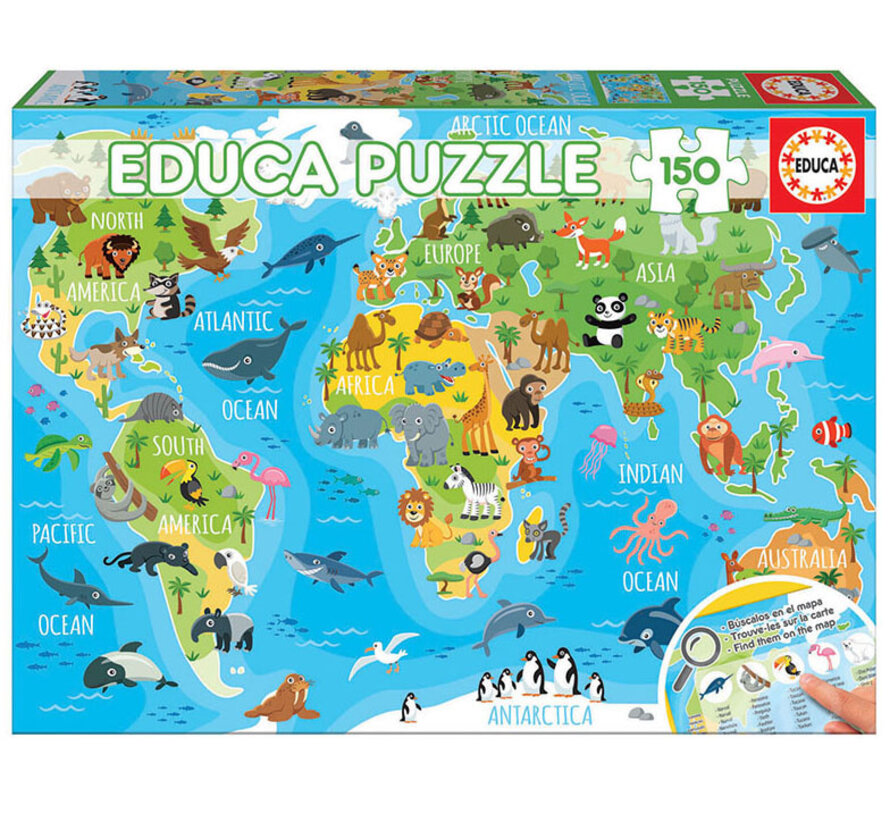 Educa Animals World Map Puzzle 150pcs