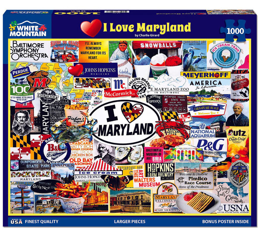 FINAL SALE White Mountain I Love Maryland Puzzle 1000pcs