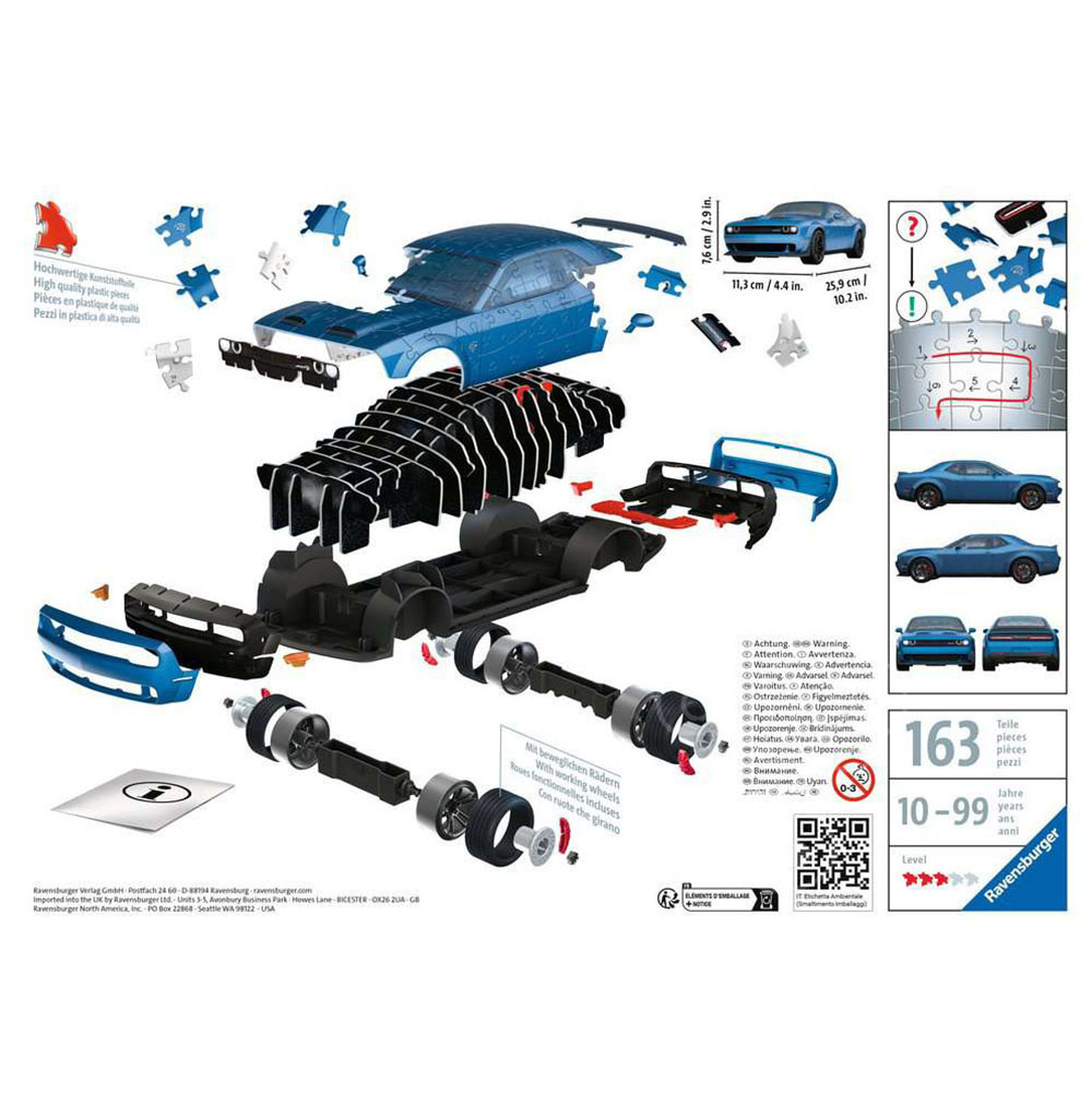 Puzzle 3D Dodge Challenger SRT Hellcat - Ravensburger 108 Pièces Sans Colle - Pour Fans De Voitures Dès 10 Ans
