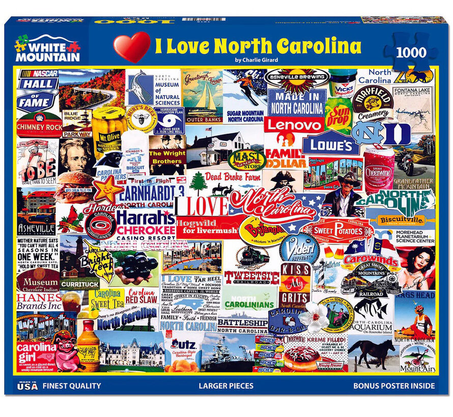 White Mountain I Love North Carolina Puzzle 1000pcs