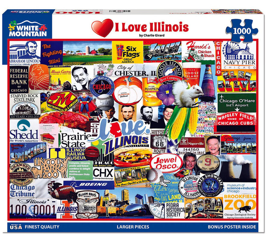 FINAL SALE White Mountain I Love Illinois Puzzle 1000pcs