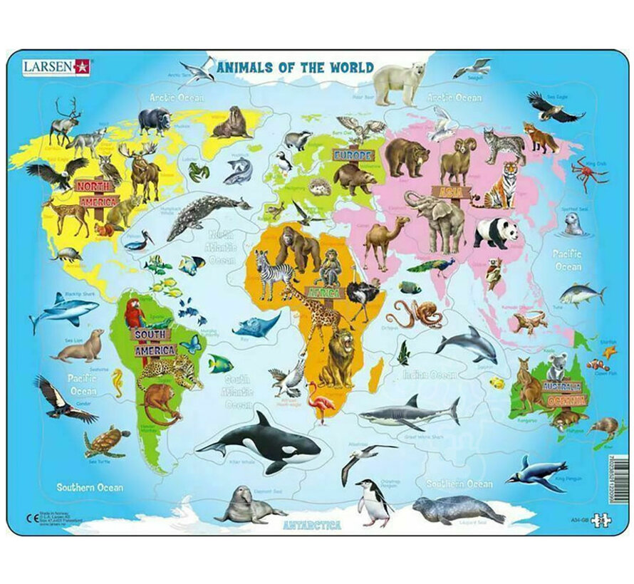 Larsen Animals of the World Map Tray Puzzle 28pcs