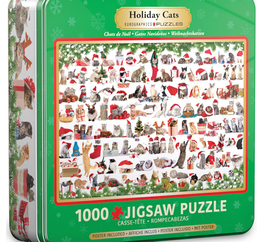 FINAL SALE Eurographics Holiday Cats Puzzle 1000pcs Tin