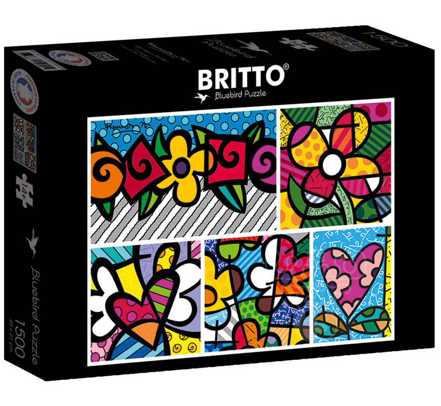 Bluebird Romero Britto - Collage: Hearts and Flowers Puzzle 1500pcs