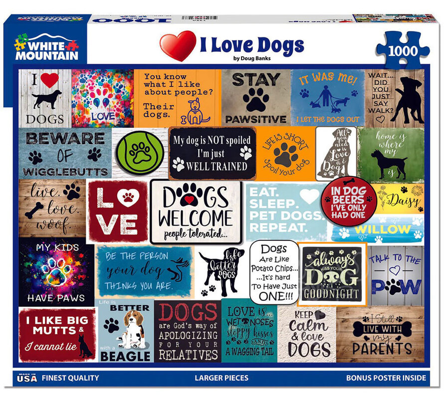 White Mountain I Love Dogs Puzzle 1000pcs