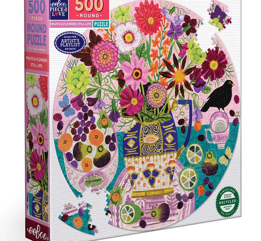 eeBoo Fruits & Flowers Still Life  Round Puzzle 500pcs