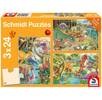 Schmidt Schmidt Dinosaur Fun Puzzle 3 x 24pcs