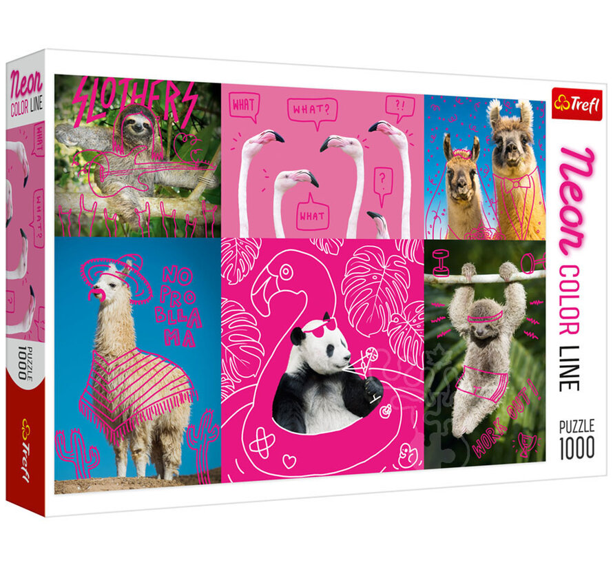 FINAL SALE Trefl Neon Color Line: Crazy Animals Puzzle 1000pcs
