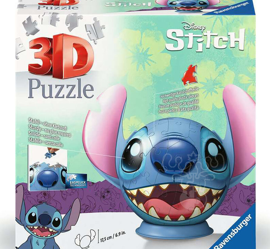 Ravensburger 3D Ball: Disney Stitch Head with Ears Puzzle 72pcs