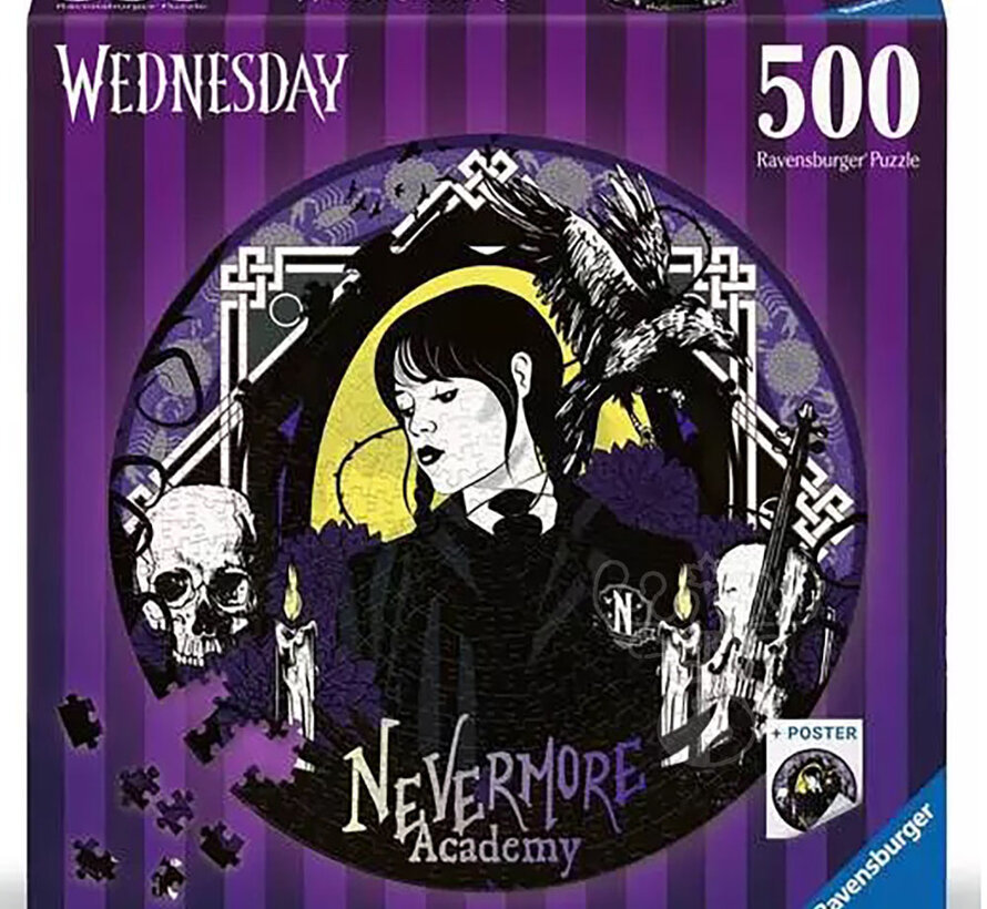 Ravensburger Wednesday "Nevermore Academy" Round Puzzle 500pcs - Import