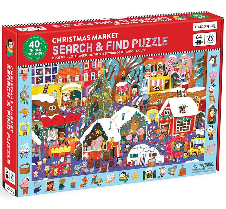 Mudpuppy Christmas Market Search & Find Puzzle 64pcs