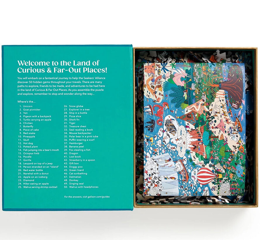 Galison Where's ________? Curious and Far Out Places Search and Find book Box Puzzle 500pcs
