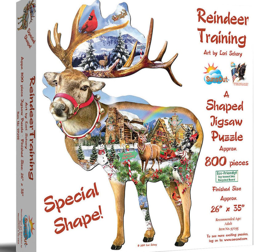 SunsOut Reindeer Training Shaped Puzzle 800pcs