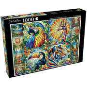 JaCaRou Puzzles FINAL SALE JaCaRou Stained Glass Jungle / Jungle en vitrail Puzzle 1000pcs