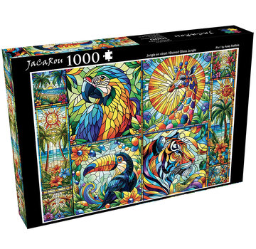 JaCaRou Puzzles FINAL SALE JaCaRou Stained Glass Jungle / Jungle en vitrail Puzzle 1000pcs