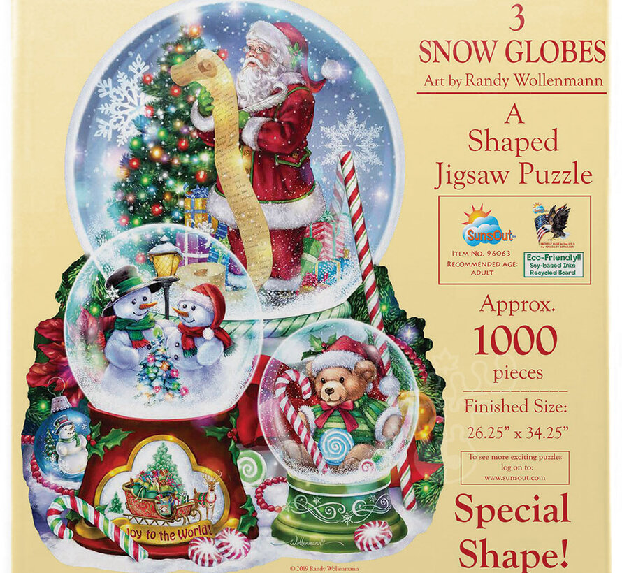 SunsOut 3 Snow Globes Shaped Puzzle 1000pcs