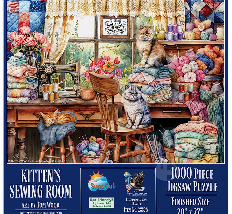 SunsOut Kittens Sewing Room Puzzle 1000pcs