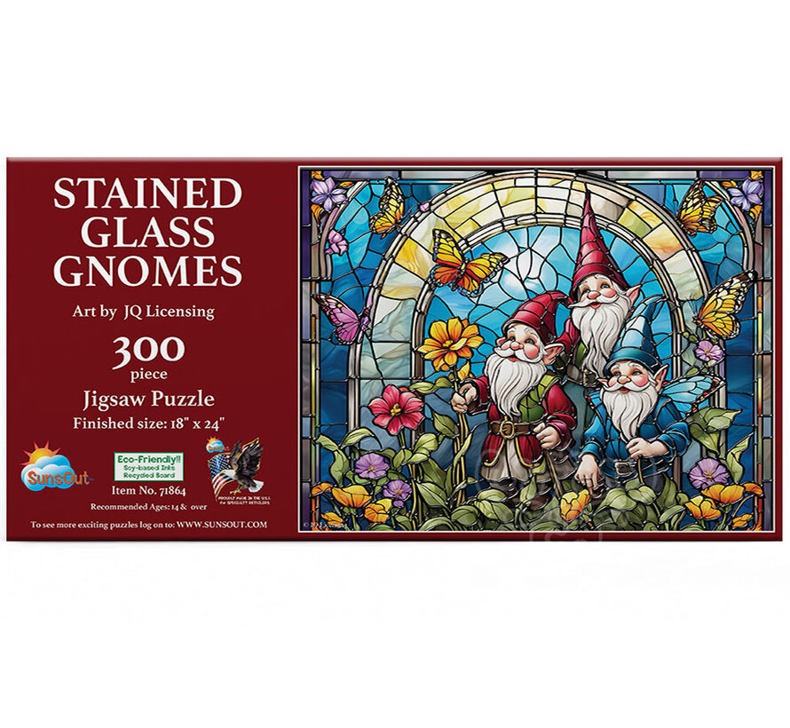 SunsOut Stained Glass Gnomes Puzzle 300pcs