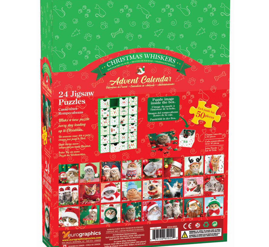 Eurographics Christmas Whiskers Advent Calendar Puzzle 24 x 50pcs