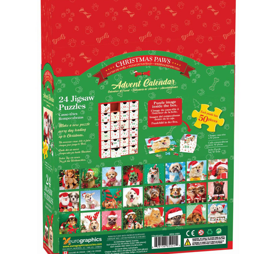 Eurographics Christmas Paws Advent Calendar Puzzle 24 x 50pcs
