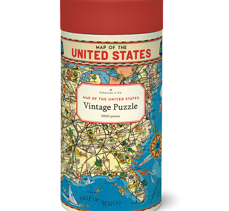 Cavallini Vintage: Map of USA Puzzle 1000pcs