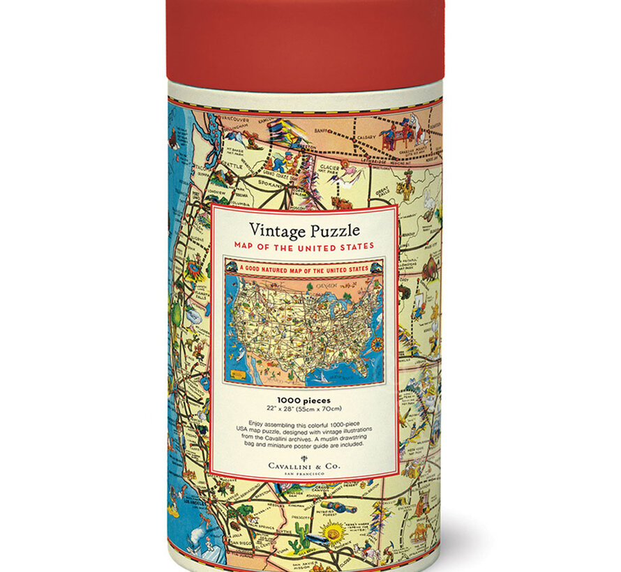 Cavallini Vintage: Map of USA Puzzle 1000pcs