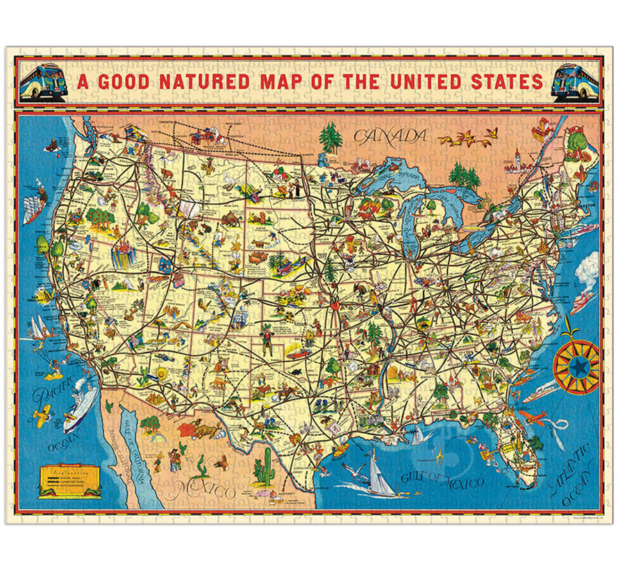 Cavallini Vintage: Map of USA Puzzle 1000pcs