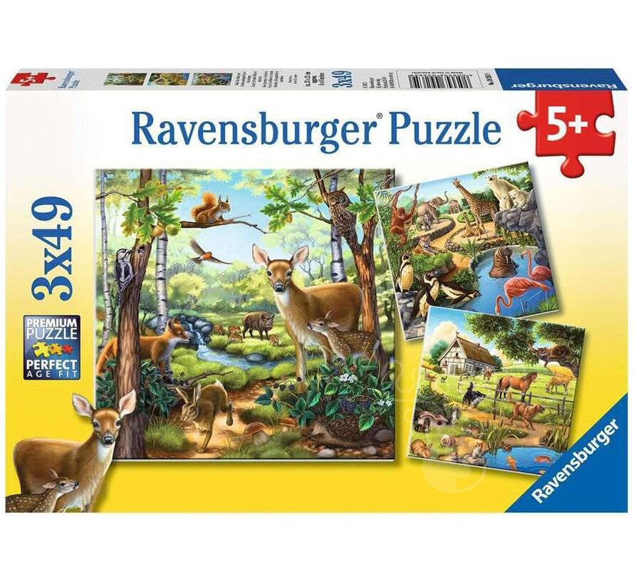 Ravensburger Forest/Zoo/Domestic Animals Puzzle 3 x 49pcs