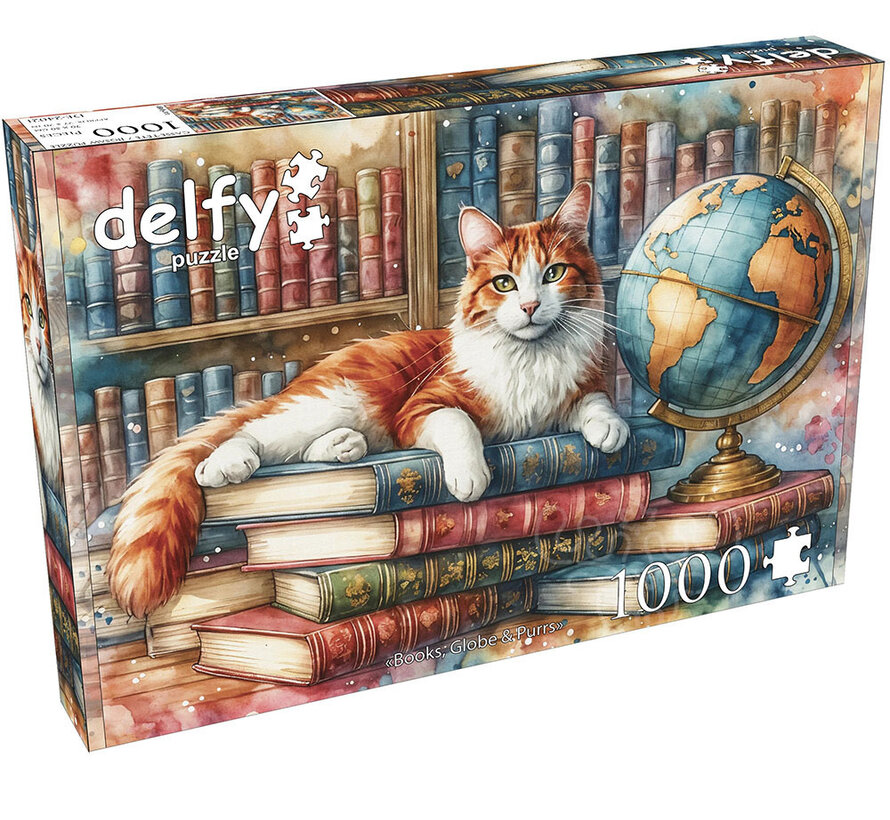 FINAL SALE Delfy Books, Globes and Purrs Puzzle 1000pcs *
