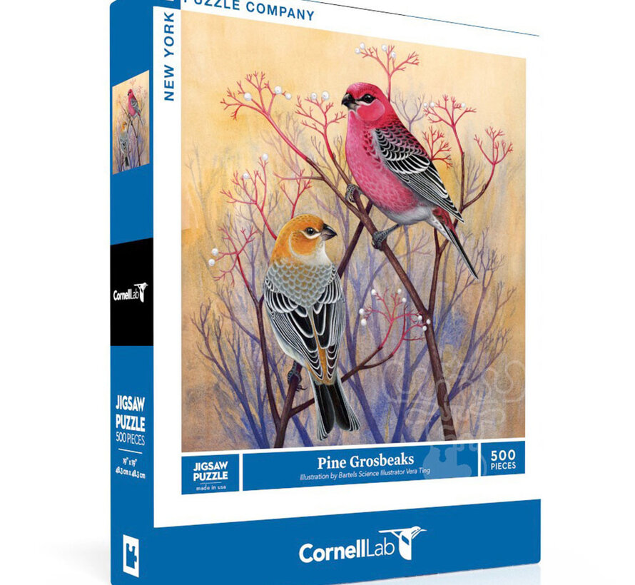 New York Puzzle Co. Cornell Lab: Pine Grosbeaks Puzzle 500pcs