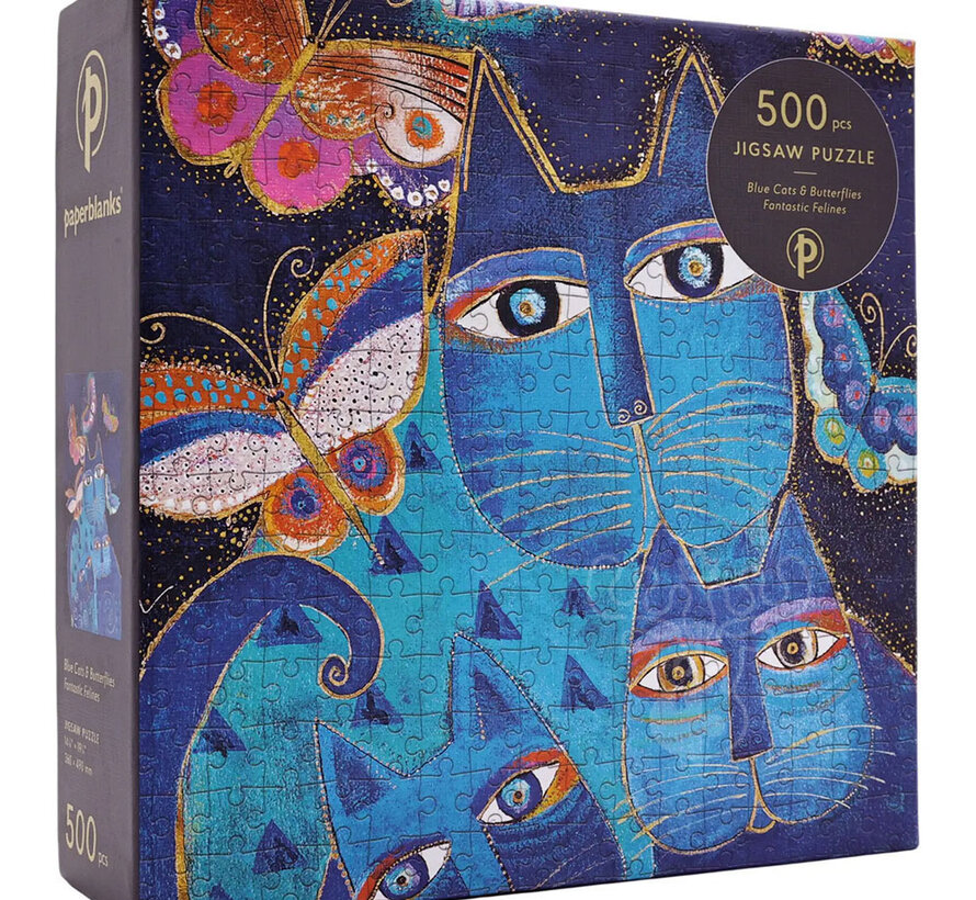 Paperblanks Blue Cats & Butterflies, Fantastic Felines Puzzle 500pcs