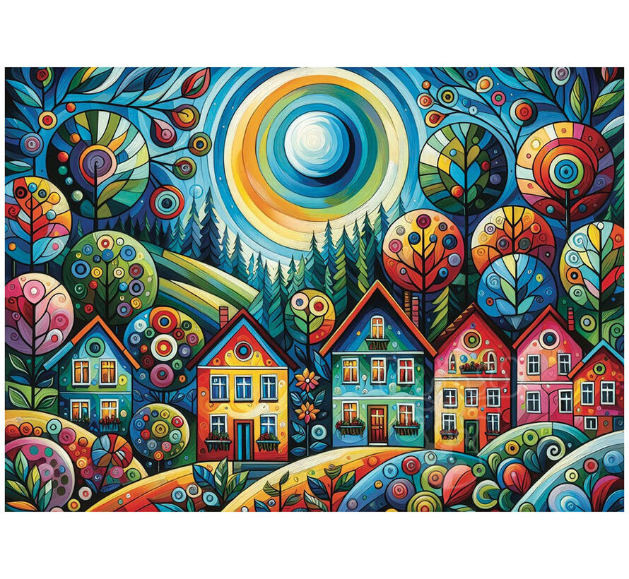 JaCaRou Lovely Colorful Village Puzzle 1000pcs